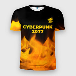 Футболка спортивная мужская Cyberpunk 2077 - gold gradient: символ сверху, цвет: 3D-принт