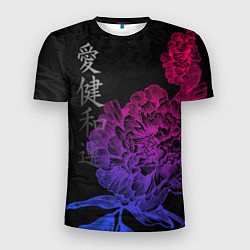 Мужская спорт-футболка Neon flowers - japanese art