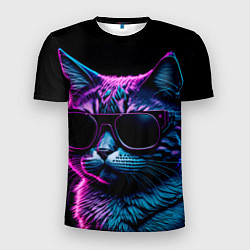 Футболка спортивная мужская Неоновый котик в очках, цвет: 3D-принт