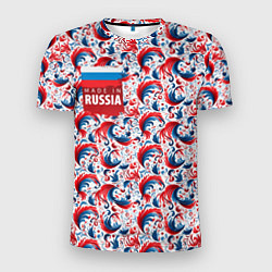 Мужская спорт-футболка Флаг России и русские узоры