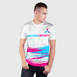 Футболка спортивная мужская Mitsubishi neon gradient style: символ сверху, цвет: 3D-принт — фото 2