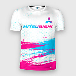 Мужская спорт-футболка Mitsubishi neon gradient style: символ сверху