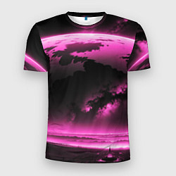 Мужская спорт-футболка Сай фай пейзаж в черно розовых тонах