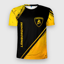 Мужская спорт-футболка Lamborghini - gold gradient: надпись, символ