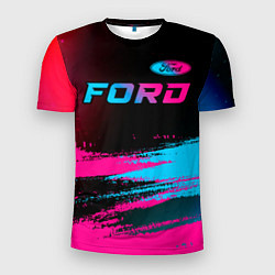 Футболка спортивная мужская Ford - neon gradient: символ сверху, цвет: 3D-принт