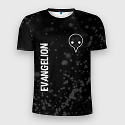 Мужская спорт-футболка Evangelion glitch на темном фоне: надпись, символ