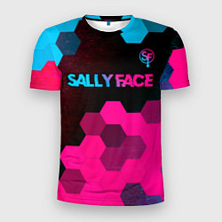 Мужская спорт-футболка Sally Face - neon gradient: символ сверху