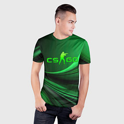 Футболка спортивная мужская CS GO green abstract, цвет: 3D-принт — фото 2