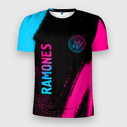 Мужская спорт-футболка Ramones - neon gradient: надпись, символ