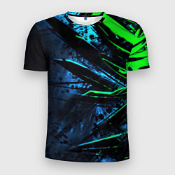 Мужская спорт-футболка Black green abstract