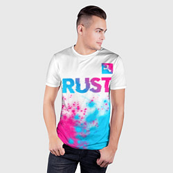 Футболка спортивная мужская Rust neon gradient style: символ сверху, цвет: 3D-принт — фото 2