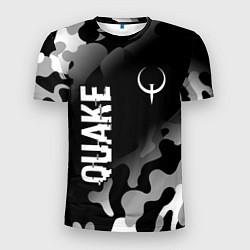Мужская спорт-футболка Quake glitch на темном фоне: надпись, символ