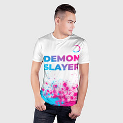 Футболка спортивная мужская Demon Slayer neon gradient style: символ сверху, цвет: 3D-принт — фото 2