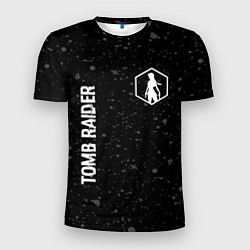 Мужская спорт-футболка Tomb Raider glitch на темном фоне: надпись, символ
