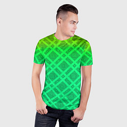 Футболка спортивная мужская Желто-зеленый градиентный фон с геометрическим узо, цвет: 3D-принт — фото 2