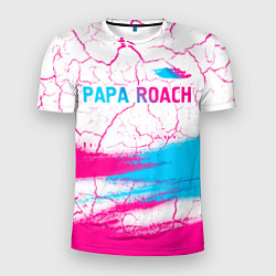 Футболка спортивная мужская Papa Roach neon gradient style: символ сверху, цвет: 3D-принт