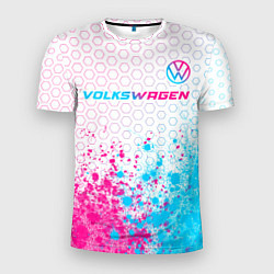 Футболка спортивная мужская Volkswagen neon gradient style: символ сверху, цвет: 3D-принт