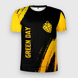 Мужская спорт-футболка Green Day - gold gradient: надпись, символ