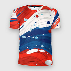Футболка спортивная мужская Брызги красок в цветах флага РФ, цвет: 3D-принт
