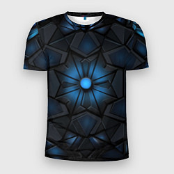 Футболка спортивная мужская Калейдоскопные черные и синие узоры, цвет: 3D-принт