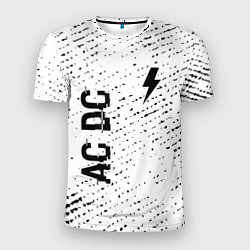 Мужская спорт-футболка AC DC glitch на светлом фоне: надпись, символ