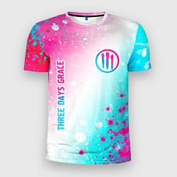 Мужская спорт-футболка Three Days Grace neon gradient style: надпись, сим