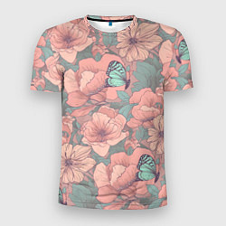 Мужская спорт-футболка Паттерн с бабочками и цветами
