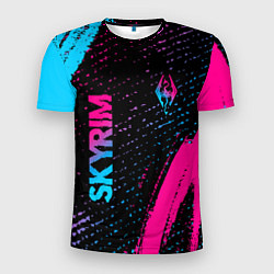 Мужская спорт-футболка Skyrim - neon gradient: надпись, символ