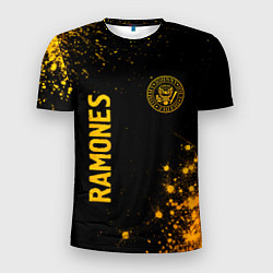 Мужская спорт-футболка Ramones - gold gradient: надпись, символ