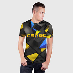 Футболка спортивная мужская CSGO blue yellow abstract, цвет: 3D-принт — фото 2