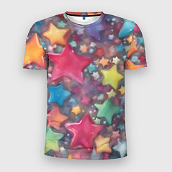 Мужская спорт-футболка Разноцветные новогодние звёзды