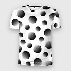 Мужская спорт-футболка Черные полосатые шары на белом