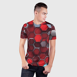 Футболка спортивная мужская Cyber hexagon red, цвет: 3D-принт — фото 2