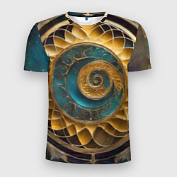 Мужская спорт-футболка Синий золотой водоворот декоративный орнамент