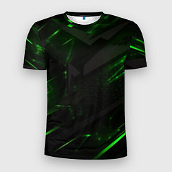 Мужская спорт-футболка Dark black green abstract