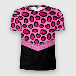 Мужская спорт-футболка Розовый леопард и блестки принт