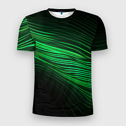 Футболка спортивная мужская Green neon lines, цвет: 3D-принт