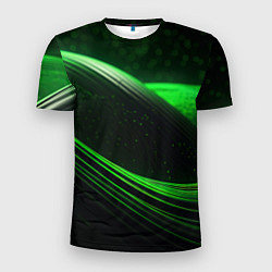 Футболка спортивная мужская Зеленые абстрактные волны, цвет: 3D-принт