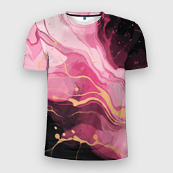 Мужская спорт-футболка Абстрактный черно-розовый мраморный узор
