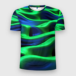 Футболка спортивная мужская Зеленые неоновые волны, цвет: 3D-принт