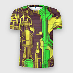 Футболка спортивная мужская Кибер схемы ксилотно-зелёные, цвет: 3D-принт