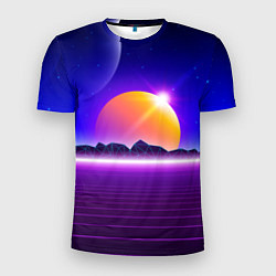 Мужская спорт-футболка Mountains - sun - space - vaporwave