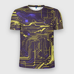 Футболка спортивная мужская Кибер схемы Жёлтый и фиолетовый, цвет: 3D-принт