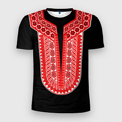 Мужская спорт-футболка Красный орнамент в руском стиле