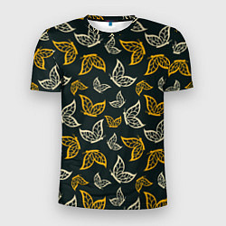 Мужская спорт-футболка Бежевые и желтые бабочки на темном фоне