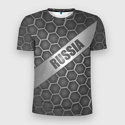 Футболка спортивная мужская Россия в сером цвете, цвет: 3D-принт