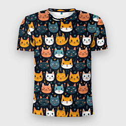 Мужская спорт-футболка Мордочки мультяшных котов узор