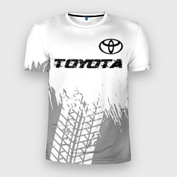 Мужская спорт-футболка Toyota speed на светлом фоне со следами шин: симво