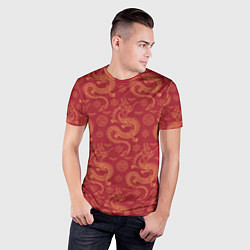 Футболка спортивная мужская Dragon red pattern, цвет: 3D-принт — фото 2