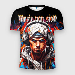 Футболка спортивная мужская Граффити парень в наушниках music non stop, цвет: 3D-принт